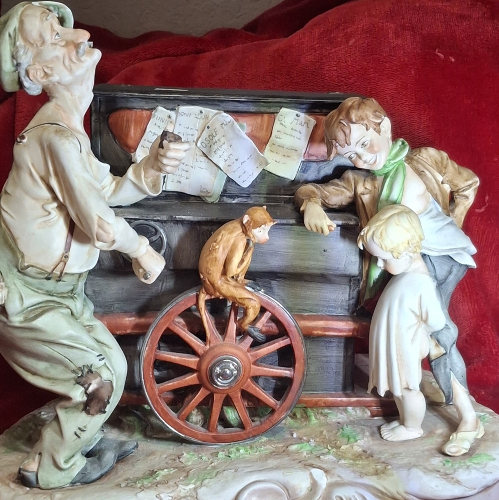 Capodimonte Porcelain Bisque Organ Grinder Music Box